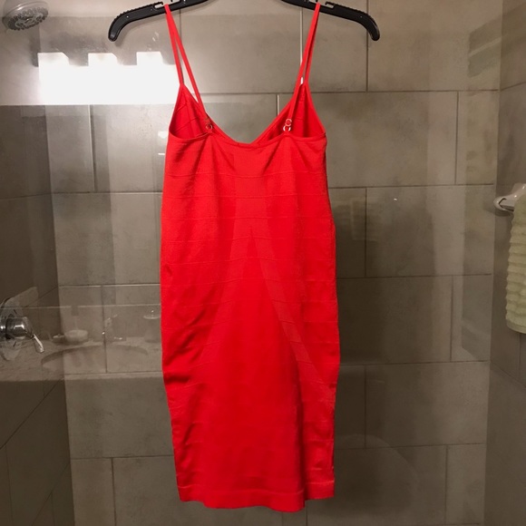 BEBE Red Shinny Seamless Mini Dress Ribbed & Bandage Detail Adj Spaghetti Strap - Picture 5 of 12